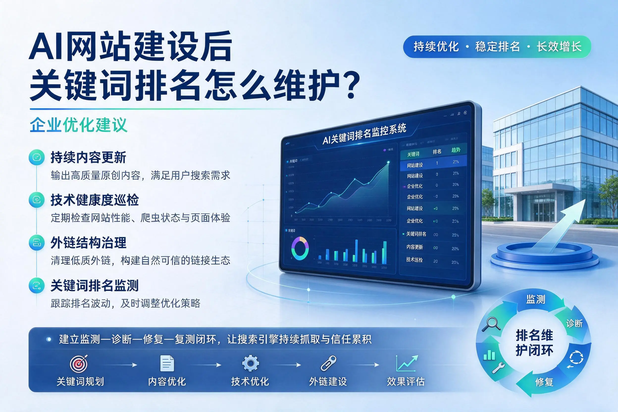 AI网站建设后关键词排名怎么维护？绵阳企业优化建议
