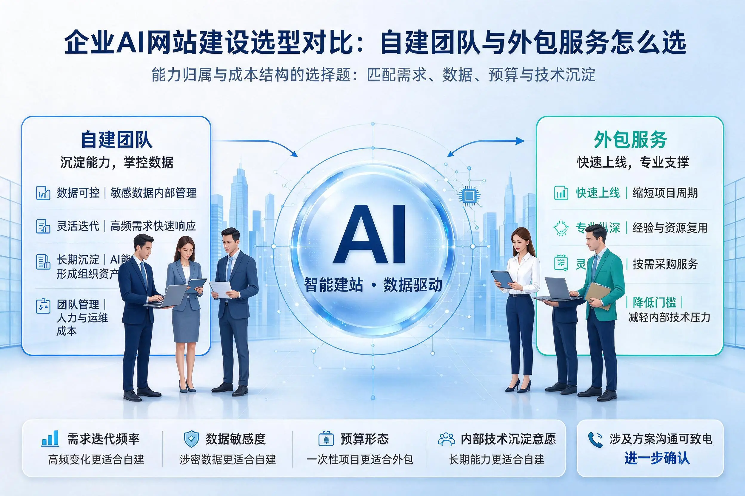 绵阳企业AI网站建设选型对比:自建团队与外包服务怎么选